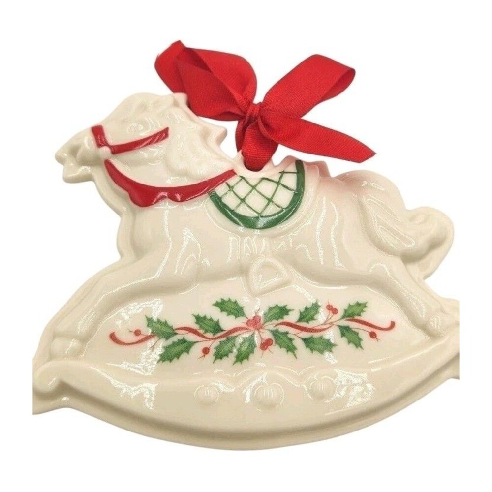 New Vtg Lenox Holiday Rocking Horse Ornament Cookie Press Christmas Ceramic